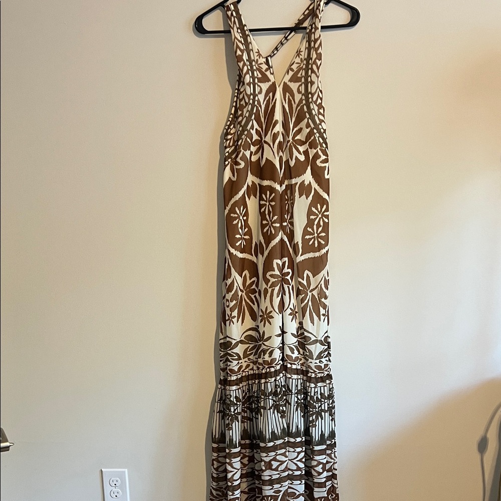 Anthropologie Brown and Cream Floral Maxi Dress